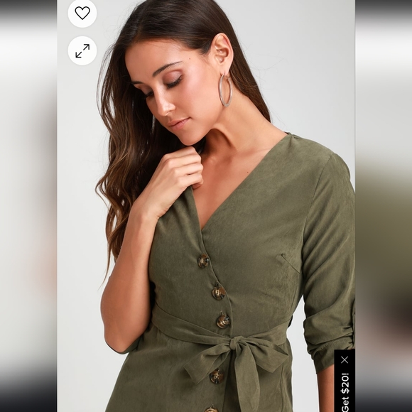 Lulu's Pull Me Close Olive Green Suede Button Up Midi Dress Size Small - Picture 3 of 13